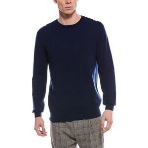 Forte Mens  Cashmere Classic Crew Cashmere Sweater, Blue